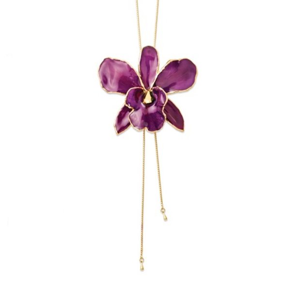 Lacquer Dipped Cattleya Orchid Pendant Necklace - Picture 1 of 10